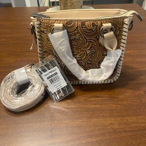 Trinity Ranch Floral Tooled Collection Mini Tote/Crossbody -Tan